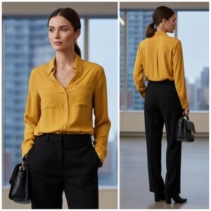Express S Modern Contemporary Timeless Preppy Mustard Loose Fit Portofino Shirt